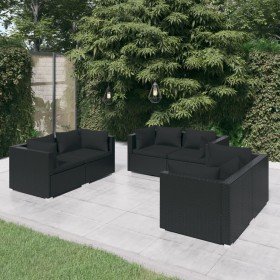 Set de muebles de jardín 6 pzas y cojines ratán sintético negro Set de muebles de jardín 6 pzas y cojines ratán sintético negro