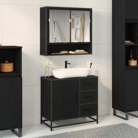 Juego de muebles de baño 2 pcs Roble Negro Madera de ingeniería