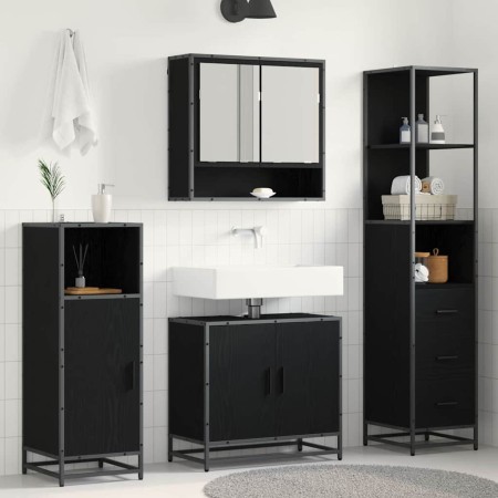 Juego de muebles de baño 3 pcs Roble Negro Madera de ingeniería en Muebles de baño | Comprar online en Foro24