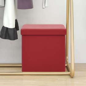 Taburete con almacenaje plegable rojo vino tinto PVC