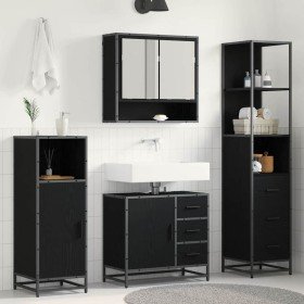 Juego de muebles de baño 3 pcs Roble Negro Madera de ingeniería