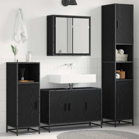 Juego de muebles de baño 2 pcs Roble Negro Madera de ingeniería