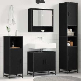 Juego de muebles de baño 3 pcs Roble Negro Madera de ingeniería