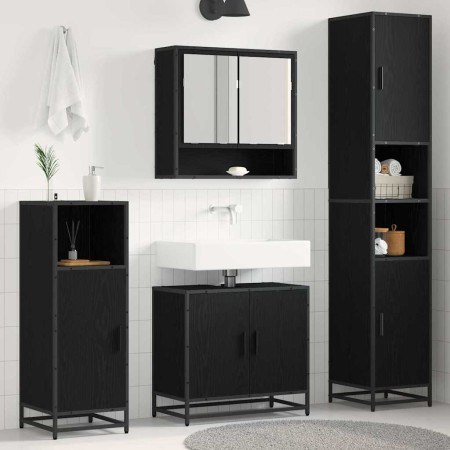 Juego de muebles de baño 3 pcs Roble Negro Madera de ingeniería