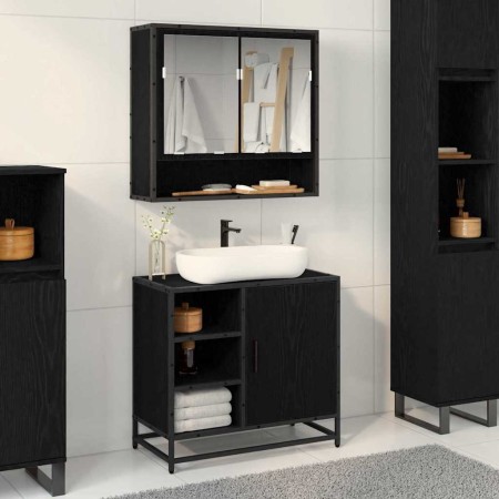 Juego de muebles de baño 2 pcs Roble Negro Madera de ingeniería en Muebles de baño | Comprar online en Foro24