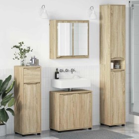 Juego de muebles de baño con cajón con rueda 4 pcs Roble Sonoma en Muebles de baño | Comprar online en Foro24