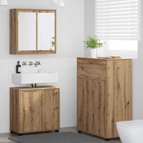 Juego de muebles de baño con cajón Manual 3 pcs Roble artesanal