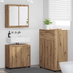 Juego de muebles de baño con cajón Manual 3 pcs Roble artesanal