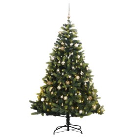 Árbol de Navidad artificial con bisagras 300 LED y bolas 210 cm