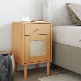 Mesita noche SENJA aspecto ratán madera pino marrón 40x35x65 cm by , Nightstands - Ref: Foro24-358013, Price: 55,20 €, Discou...