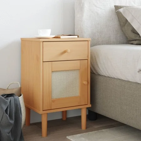 Mesita noche SENJA aspecto ratán madera pino marrón 40x35x65 cm by , Nightstands - Ref: Foro24-358013, Price: 55,20 €, Discou...