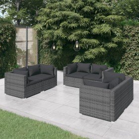 Set de muebles de jardín 6 pzas y cojines ratán sintético gris