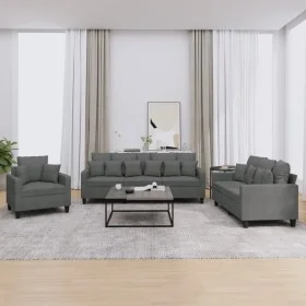 3-piece dark gray fabric sofa set with cushions by , Sofas - Ref: Foro24-3201633, Price: 597,38 €, Discount: %