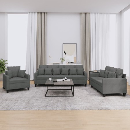 Set Sofas mit Kissen 3 Stück dunkelgrauer Stoff von , Sofas - Ref: Foro24-3201633, Preis: 607,15 €, Rabatt: %
