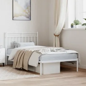 Metal bed frame with white headboard 100x190 cm by , Beds and slatted bases - Ref: Foro24-373734, Price: 67,35 €, Discount: %