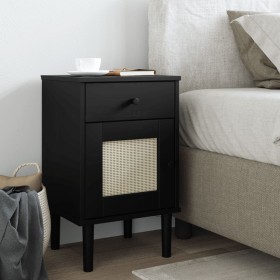 SENJA Nachttisch Rattanoptik Zirbenholz schwarz 40x35x65 cm von , Nachttische - Ref: Foro24-358015, Preis: 59,94 €, Rabatt: %