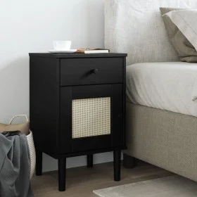 SENJA Nachttisch Rattanoptik Zirbenholz schwarz 40x35x65 cm von , Nachttische - Ref: Foro24-358015, Preis: 59,18 €, Rabatt: %