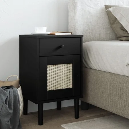 SENJA Nachttisch Rattanoptik Zirbenholz schwarz 40x35x65 cm von , Nachttische - Ref: Foro24-358015, Preis: 59,18 €, Rabatt: %