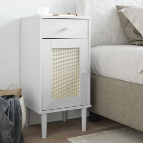 SENJA bedside table in white pine wood rattan look 40x35x80 cm by , Nightstands - Ref: Foro24-358017, Price: 61,27 €, Discoun...