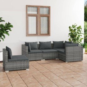 Set de muebles de jardín 5 pzas y cojines ratán sintético gris Set de muebles de jardín 5 pzas y cojines ratán sintético gris