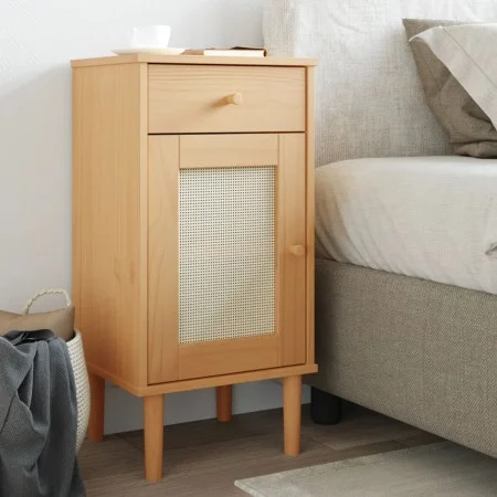 SENJA bedside table rattan look brown pine wood 40x35x80 cm by , Nightstands - Ref: Foro24-358016, Price: 61,52 €, Discount: %