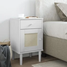 SENJA Nachttisch, Rattanoptik, weißes Kiefernholz, 40 x 35 x 65 cm von , Nachttische - Ref: Foro24-358014, Preis: 54,66 €, Ra...