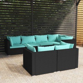 Set de muebles de jardín y cojines 7 pzas ratán sintético negro