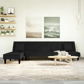 Sofá cama en forma de L terciopelo negro 255x140x70 cm by , Sofas - Ref: Foro24-3157254, Price: 405,06 €, Discount: %