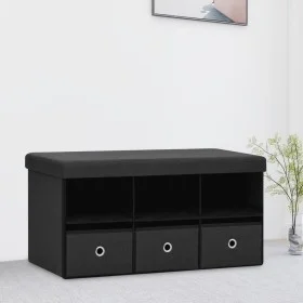 Black synthetic linen folding storage bench 76x38x38 cm by , Benches for halls and storage - Ref: Foro24-338804, Price: 59,71...