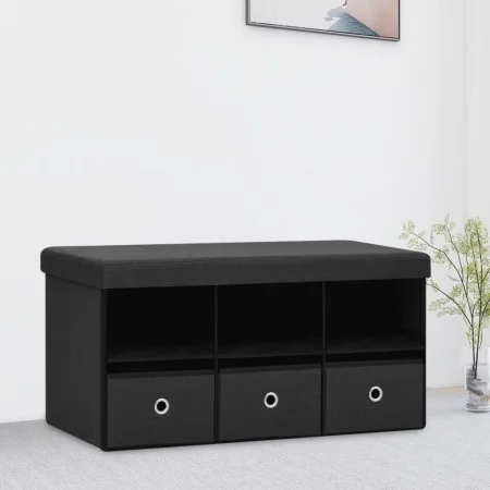 Black synthetic linen folding storage bench 76x38x38 cm by , Benches for halls and storage - Ref: Foro24-338804, Price: 59,71...