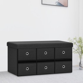 Folding storage bench in black synthetic linen 76x38x38 cm by , Benches for halls and storage - Ref: Foro24-338811, Price: 72...