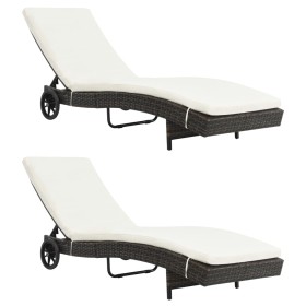 Loungers with wheels and cushions 2 units brown synthetic rattan by , Loungers - Ref: Foro24-3078464, Price: 345,04 €, Discou...