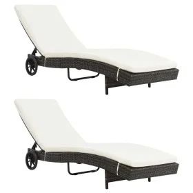 Loungers with wheels and cushions 2 units brown synthetic rattan by , Loungers - Ref: Foro24-3078464, Price: 332,79 €, Discou...