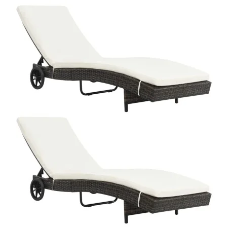 Loungers with wheels and cushions 2 units brown synthetic rattan by , Loungers - Ref: Foro24-3078464, Price: 332,79 €, Discou...