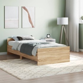 Estructura de cama madera contrachapada roble Sonoma 90x190 cm