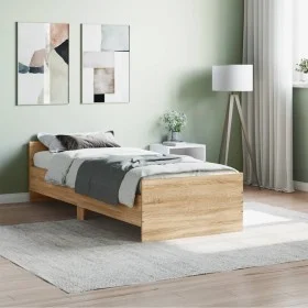 Sonoma oak engineered wood bed frame 75x190 cm by , Beds and slatted bases - Ref: Foro24-835948, Price: 67,53 €, Discount: %