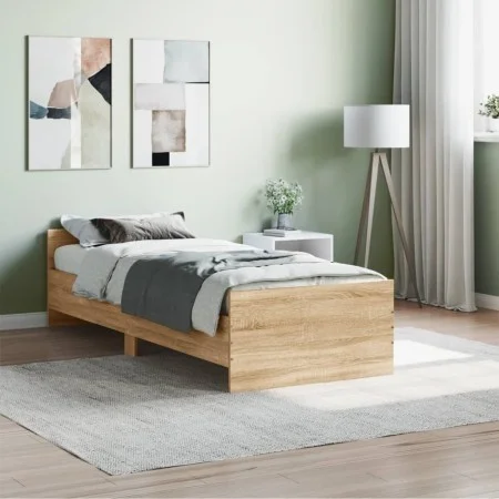 Estructura de cama madera de ingeniería Sonoma roble 75x190 cm de , Camas y somieres - Ref: Foro24-835948, Precio: 67,53 €, D...