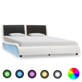 Estructura cama con LED cuero sintético blanco neg