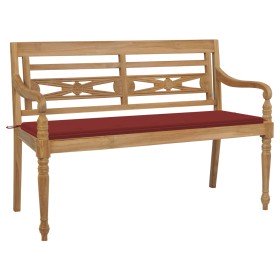 Banco Batavia madera maciza de teca con cojín rojo 150 cm