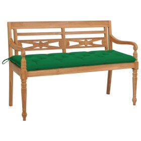 Banco Batavia madera maciza de teca con cojín verde 150 cm