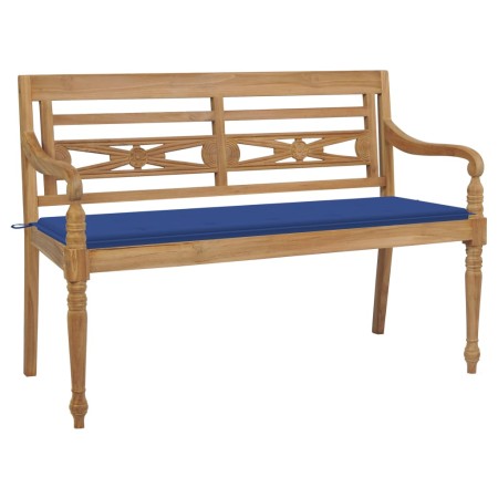 Banco Batavia madera maciza de teca con cojín azul royal 150 cm