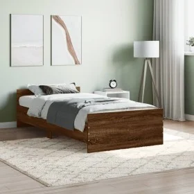 Brown oak engineered wood bed frame 90x200 cm by , Beds and slatted bases - Ref: Foro24-835931, Price: 75,43 €, Discount: %