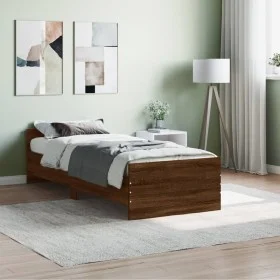Oak brown engineered wood bed frame 75x190 cm by , Beds and slatted bases - Ref: Foro24-835952, Price: 64,08 €, Discount: %