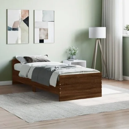 Oak brown engineered wood bed frame 75x190 cm by , Beds and slatted bases - Ref: Foro24-835952, Price: 64,08 €, Discount: %