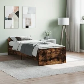 Smoked oak engineered wood bed frame 75x190 cm by , Beds and slatted bases - Ref: Foro24-835950, Price: 78,23 €, Discount: %
