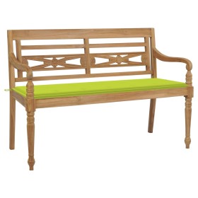 Banco Batavia madera maciza teca y cojín verde brillante 150 cm