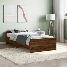 Oak brown engineered wood bed frame 90x190 cm by , Beds and slatted bases - Ref: Foro24-835945, Price: 79,86 €, Discount: %