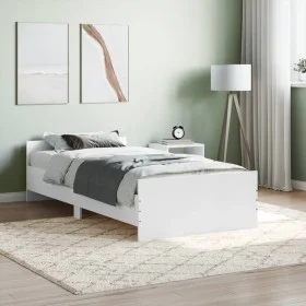 White engineered wood bed frame 90x190 cm by , Beds and slatted bases - Ref: Foro24-835939, Price: 95,90 €, Discount: %
