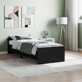 Black engineered wood bed frame 75x190 cm by , Beds and slatted bases - Ref: Foro24-835947, Price: 66,03 €, Discount: %