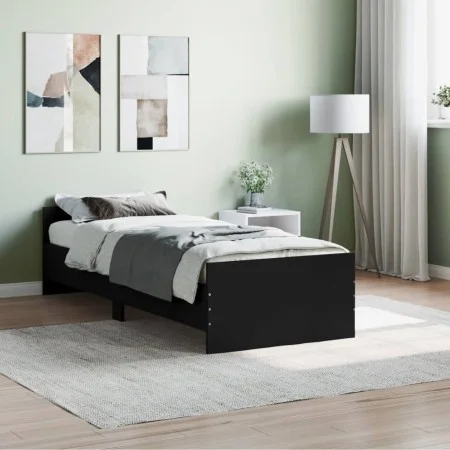 Black engineered wood bed frame 75x190 cm by , Beds and slatted bases - Ref: Foro24-835947, Price: 66,03 €, Discount: %